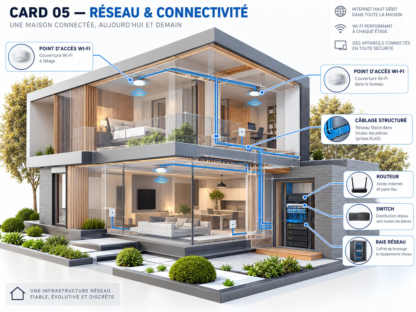 Vue en coupe du réseau et de la connectivité